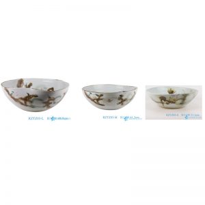 RZTZ03-L-M-S new green fambe blaze mangnolia pattern irregular shape ceramic porcelain bowl