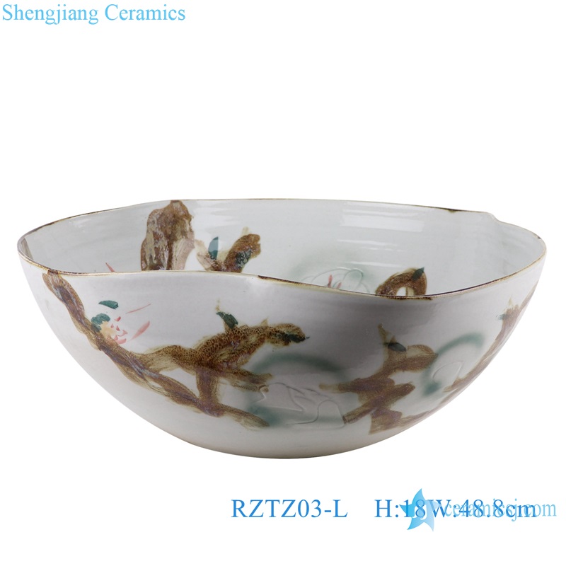 RZTZ03-L-M-S new green fambe blaze mangnolia pattern irregular shape ceramic porcelain bowl