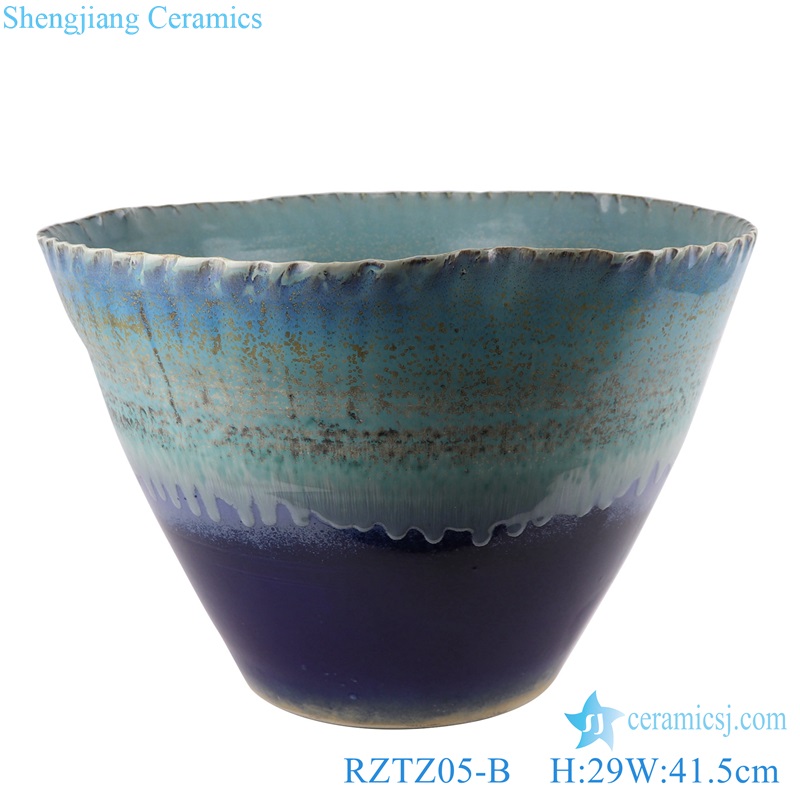 RZTZ05-A-B-C new deep blue fambe blaze irregular shape ceramic porcelain bowl planter