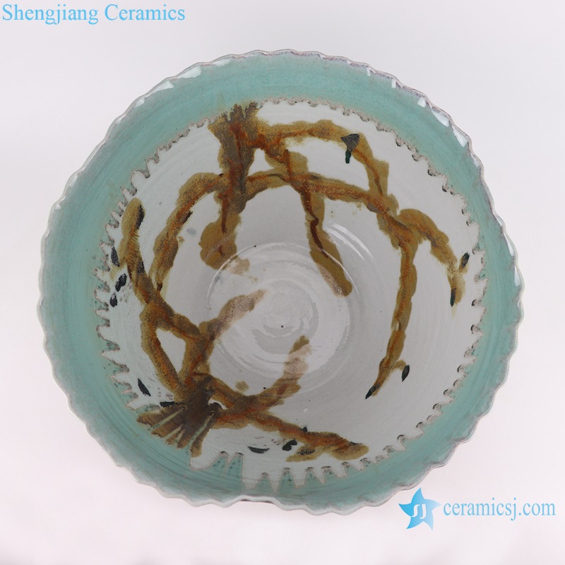 RZTZ05-A-B-C new deep blue fambe blaze irregular shape ceramic porcelain bowl planter
