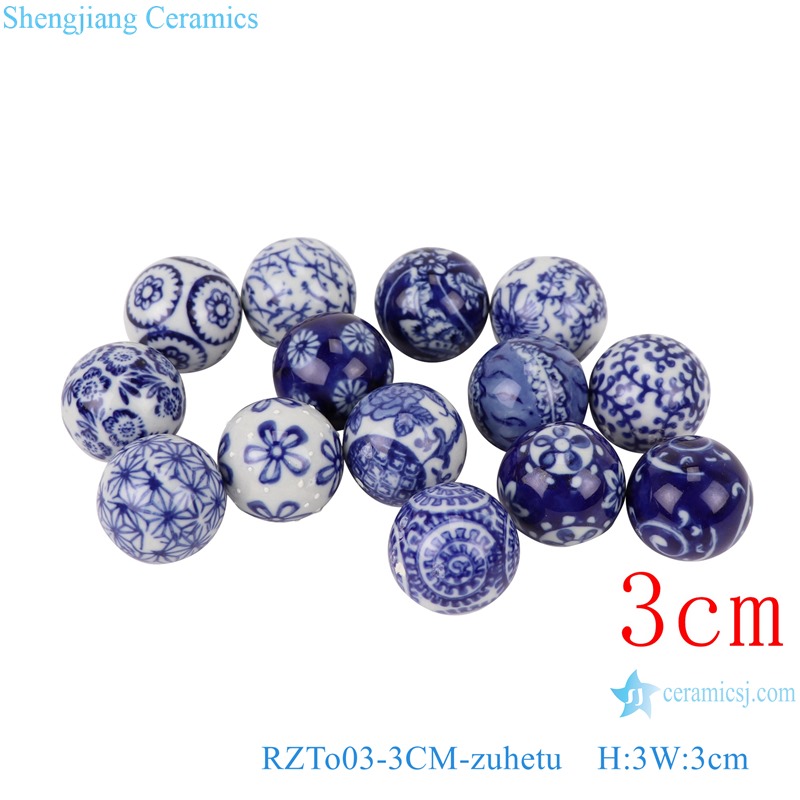 RZTo03-04-06-08-10 Nice Blue and White 3CM 4CM 6CM 8CM 10CM Ceramic Filler Ball