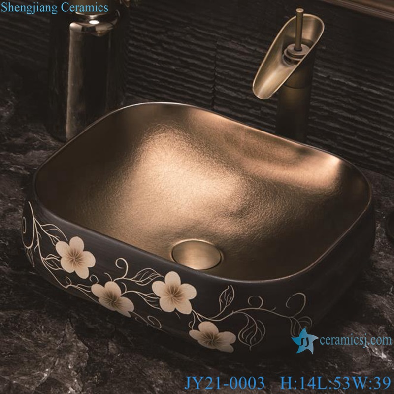 JY21-0003-0004 Jingdezhen gold color with follower pattern ceramic hand basin