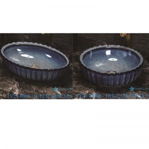 JY21-0005-0006 Jingdezhen sprinkling blue color oval and round shape ceramic hand basin