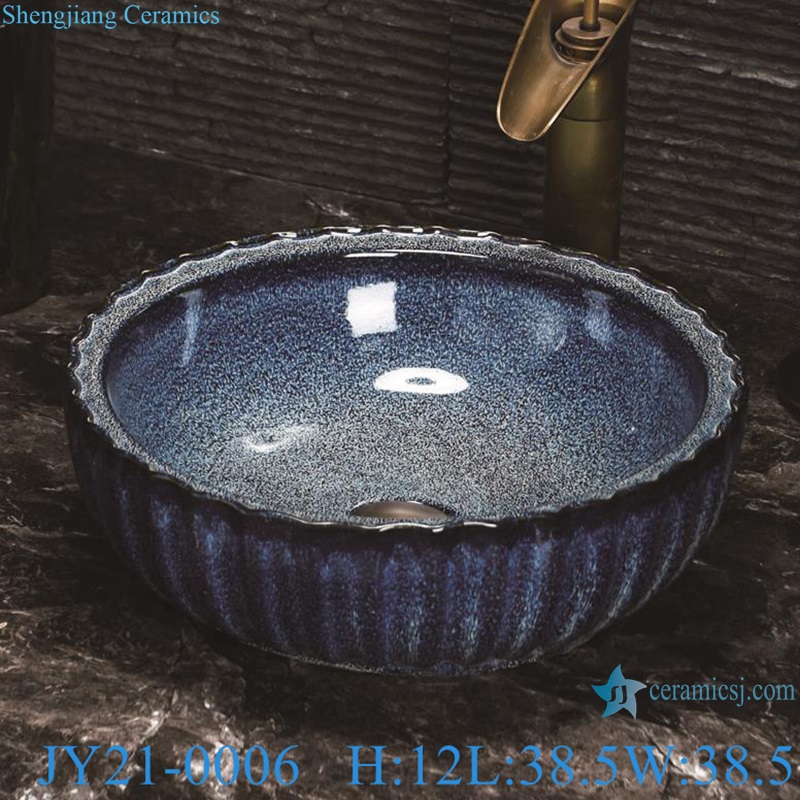 JY21-0005-0006 Jingdezhen sprinkling blue color oval and round shape ceramic hand basin