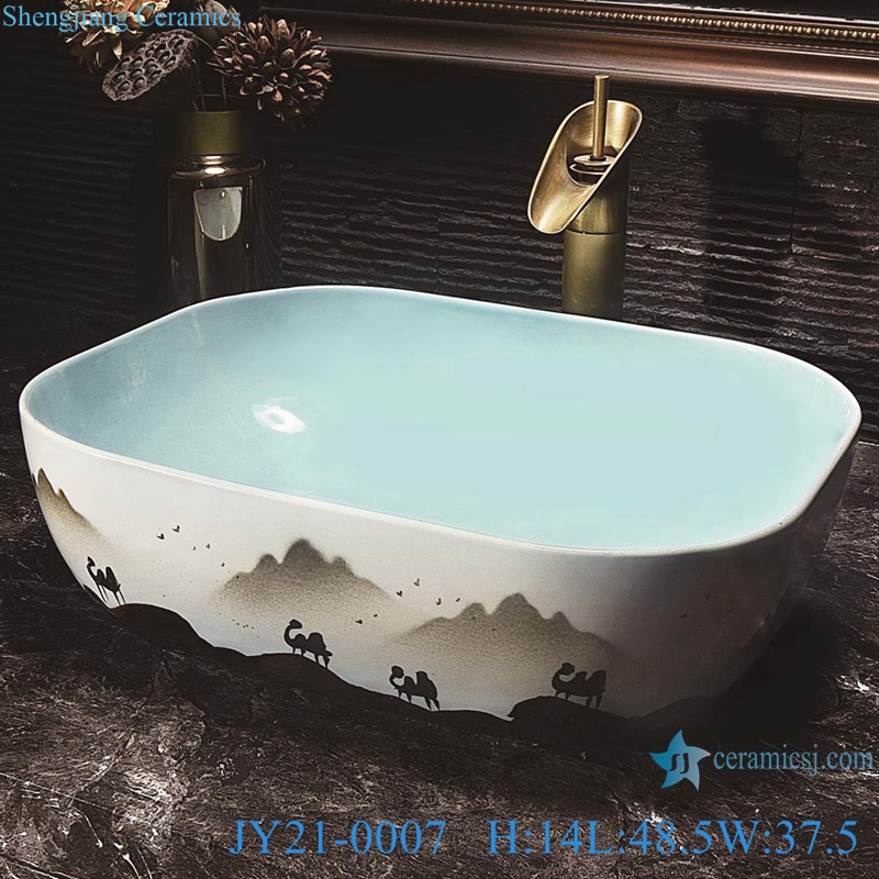 JY21-0007-0008-0009 Jingdezhen camel and mountain ceramic wash basin