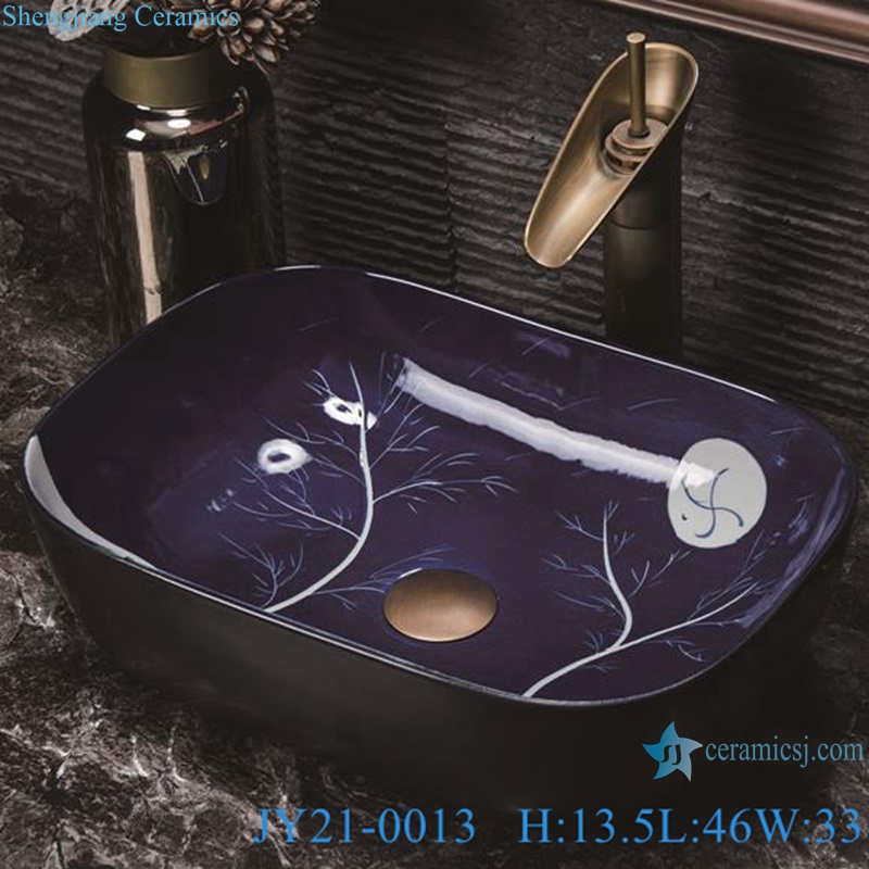 JY21-0012-0013 Jingdezhen ceramic square shape wash sink bathroom wash basin