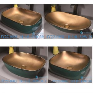 JY22-0001-0002-0003-0004 Jingdezhen ceramic green gold counter top wash sink bathroom wash basin