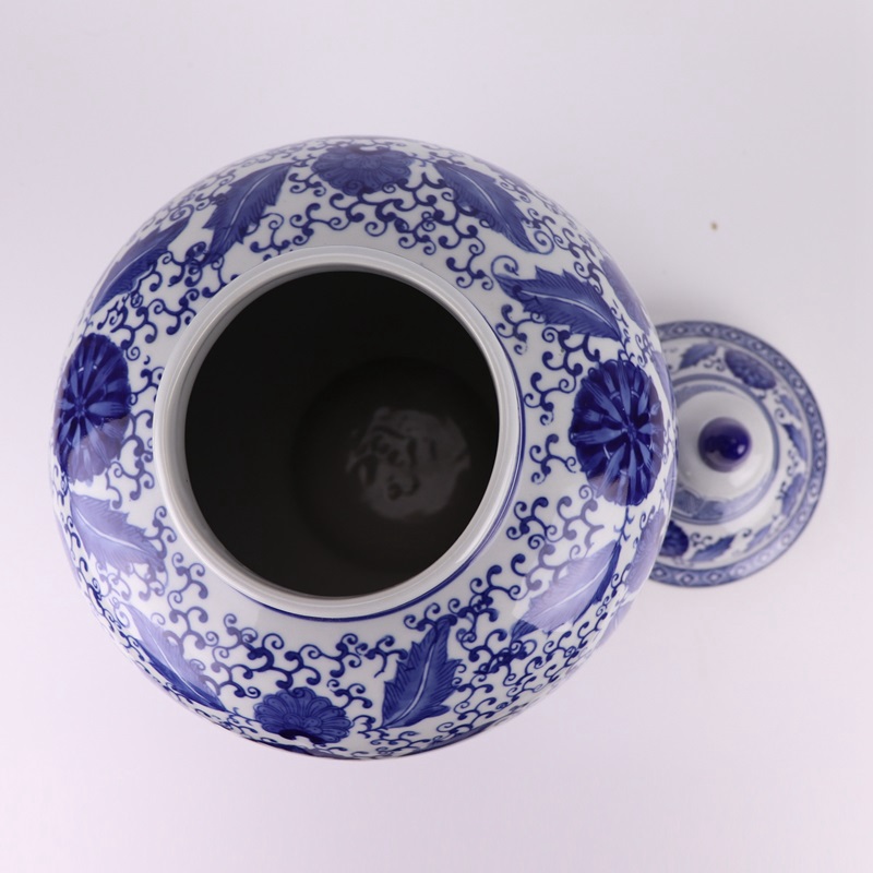 RXAE-FL10-818A Blue and White Porcelain General Ceramic Pot Flower Leaf Twisted Design Lidded Ginger Jars