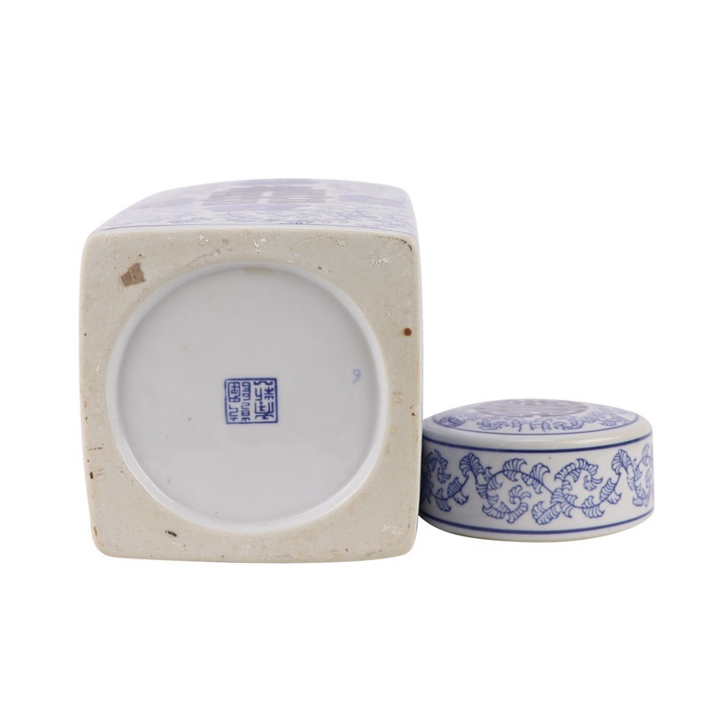 RXAE-FL12-017L Ceramic square shape Twisted Flower Happiness Letters Pattern Tea Canister Pot Jars
