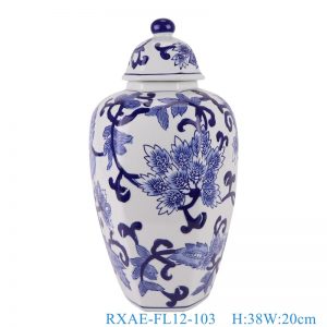 RXAE-FL12-103 Blue and White Porcelain Flower Pattern Ceramic Ginger Jars Storage Lidded Pot