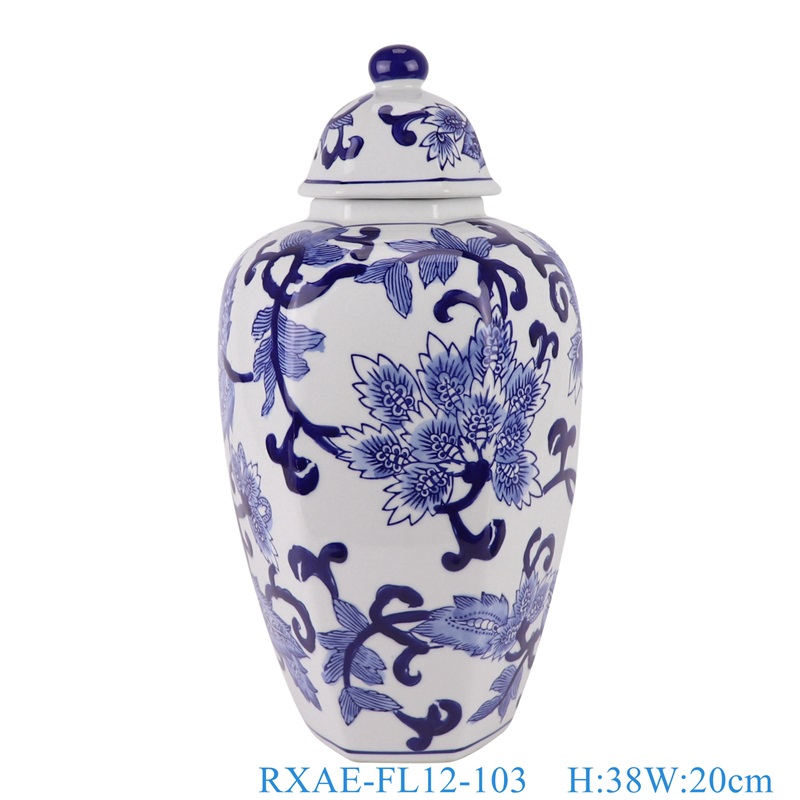 Blue and White Porcelain Flower Pattern Ceramic Ginger Jars Storage Lidded Pot