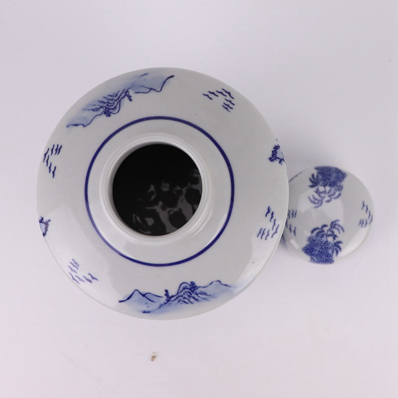 RXAE-FL15-260 Blue and White Porcelain Landscape Pattern Tin Jars Ceramic Storage Tea Canisters