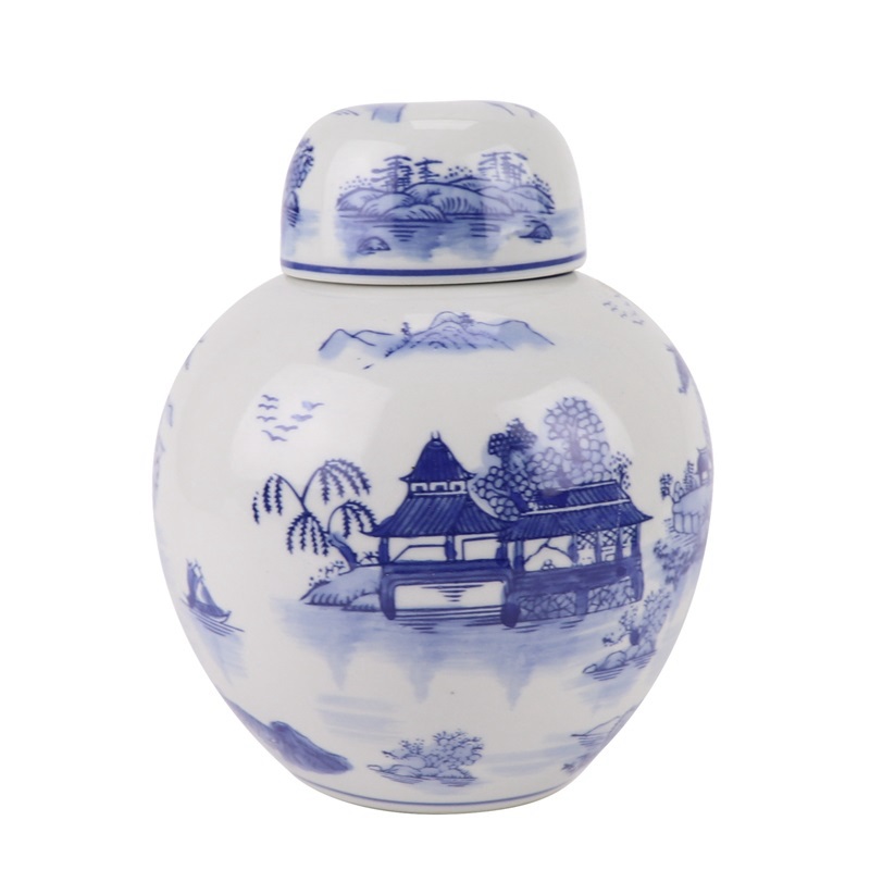 RXAE-FL15-261 Porcelain Landscape Round shape Pearl altar Ceramic Jars Tea Canisters