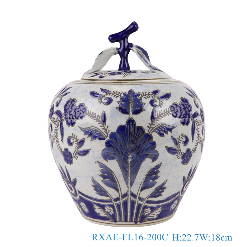 RXAE-FL16 Jingdezhen Porcelain Under glazed Twisted flower Apple shape Ceramic Jars Pot