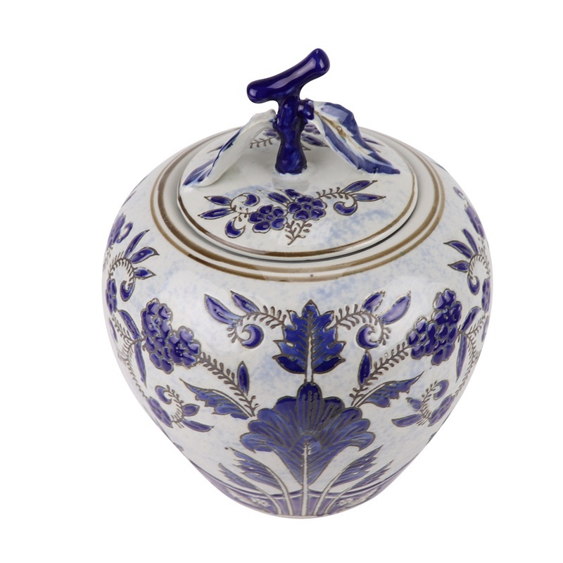RXAE-FL16 Jingdezhen Porcelain Under glazed Twisted flower Apple shape Ceramic Jars Pot
