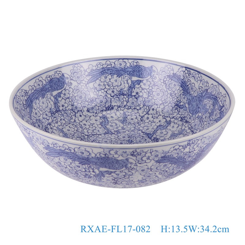 Blue and white Porcelain Twisted Full Flower and Bird Ceramic Big bowl
