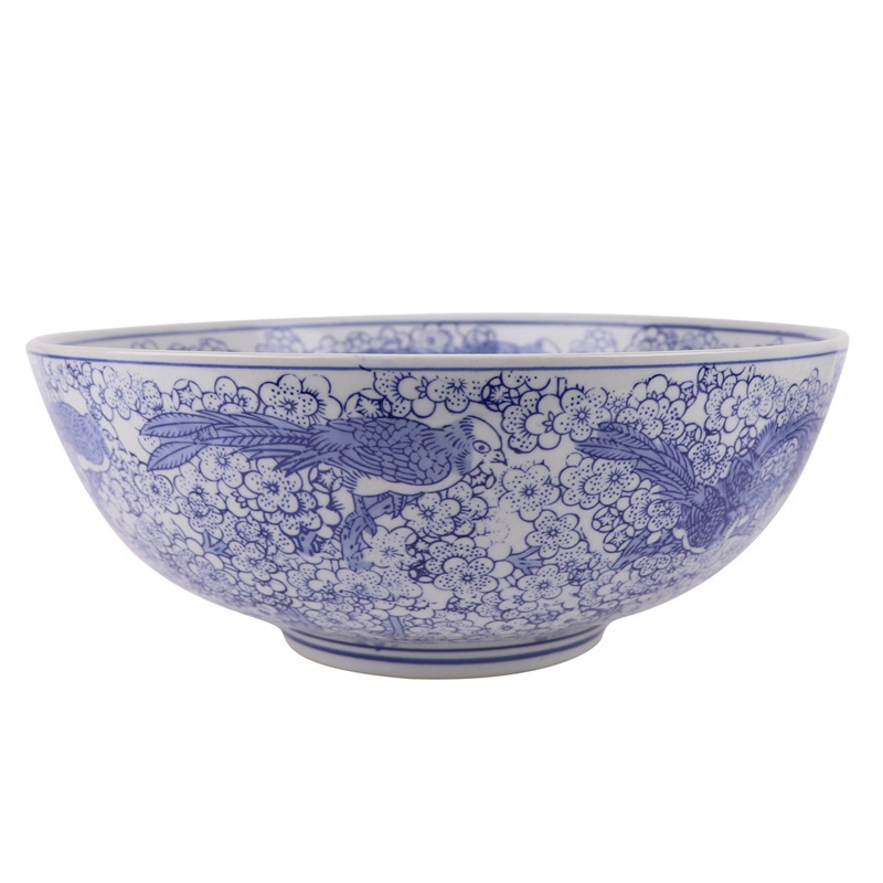 RXAE-FL17-082 Blue and white Porcelain Twisted Full Flower and Bird Ceramic Big bowl