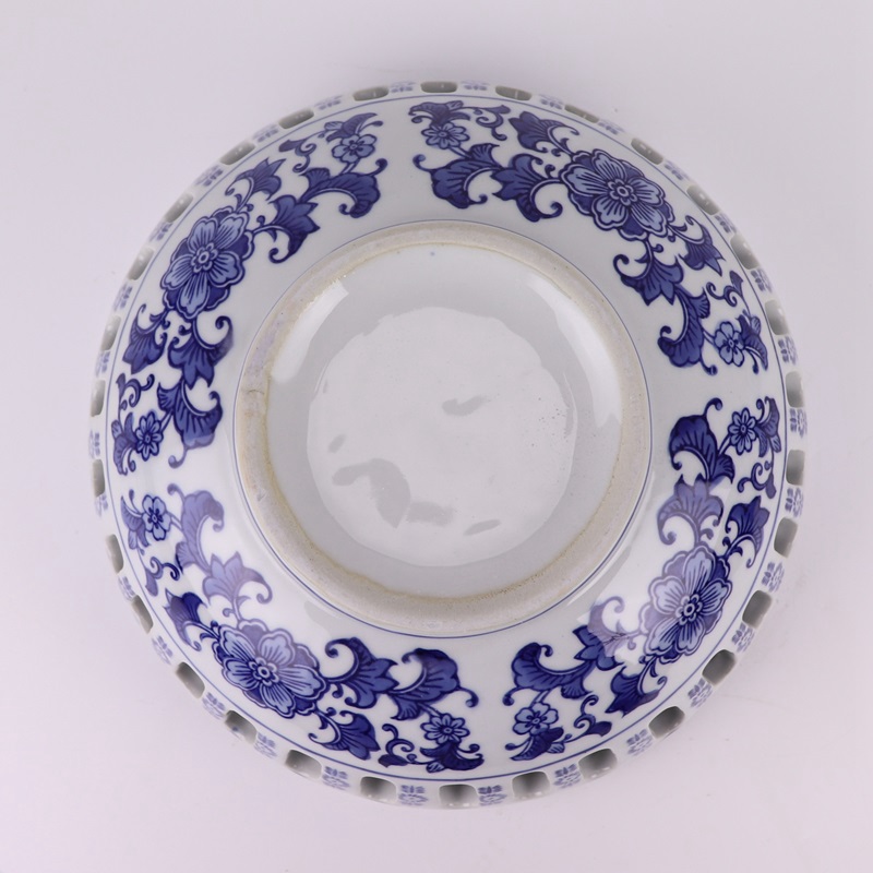 RXAE-FL21-ND253 Blue and White Hollow out Porcelain Twisted flower Round shape Ceramic Fruit Bowl Plate
