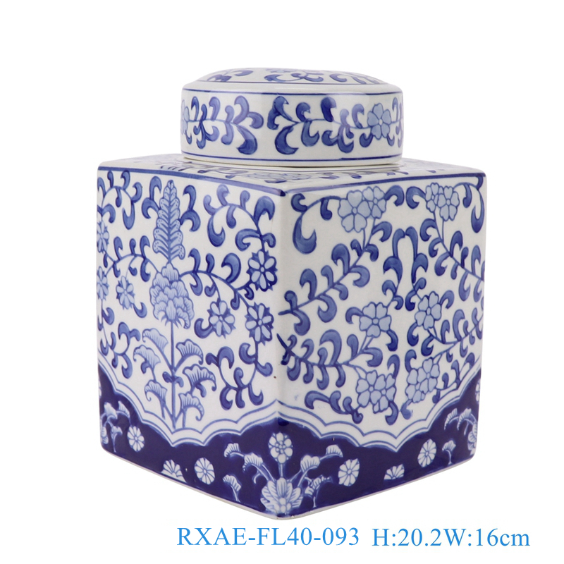 Jingdezhen Blue and White Square shape Twisted Flower Tea Canister Jars Porcelain Pot