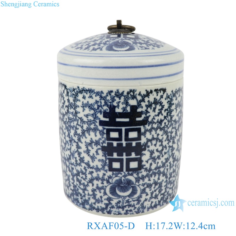RXAF05-A-B-C-D blue and white double happiness porcelain tea jar tea pot