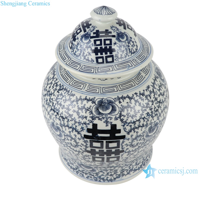 RXAF06-A-B blue and white interlocking branch double happiness ginger ceramic jar
