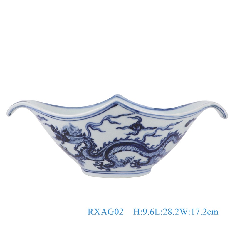 Jingdezhen Blue and White Porcelain rhombus Shape Dragon Pattern Ceramic Bowl