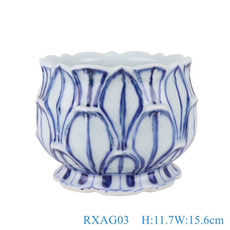 Porcelain Blue and White Lotus flower shape Carved Ceramic Bowl