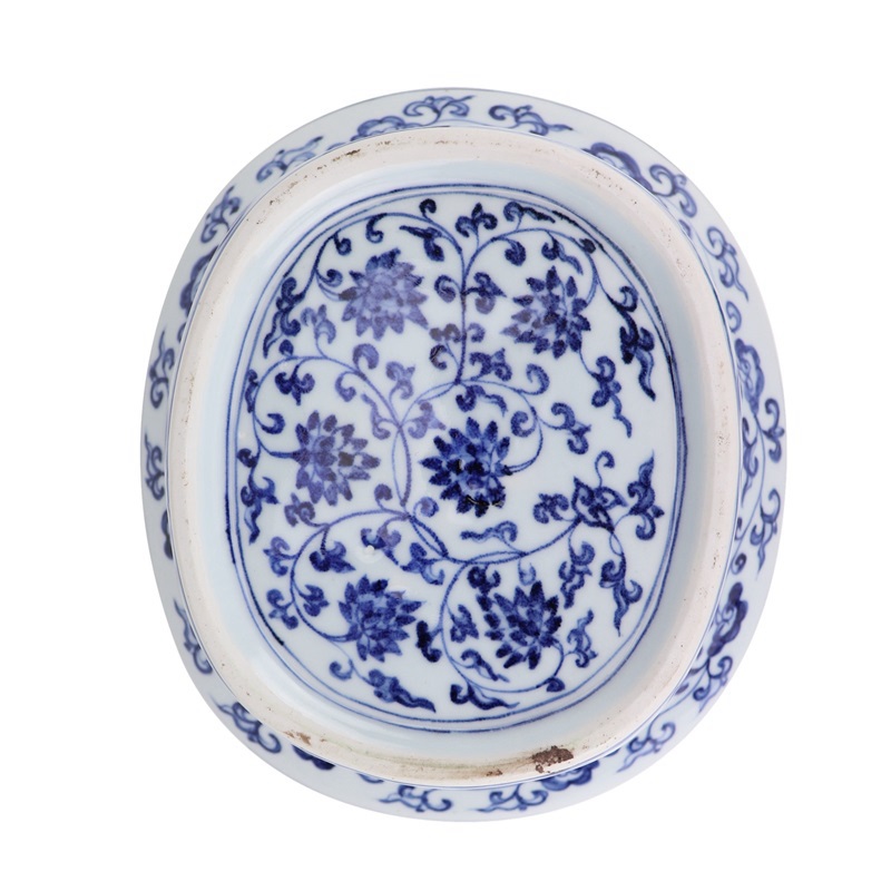 RXAG04 Porcelain Blue and White Hollow out Twisted flower Oval Ceramic Bowl Fruit Plate