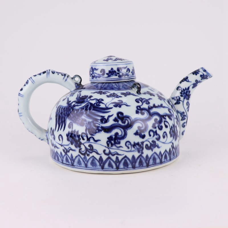RXAG06 Ancient Blue and White Porcelain phoenix Pattern Ceramic Tea pot