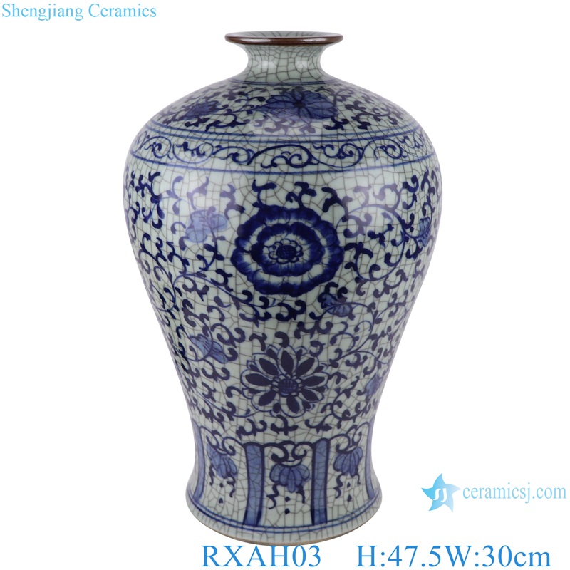 Blue and white Porcelain Twsited Flower Pattern Ice Crack Ceramic Plum Globular Vase