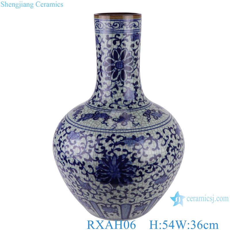 RXAH03/RXAH06 Blue and white Porcelain Twsited Flower Pattern Ice Crack Ceramic Plum Globular Vase