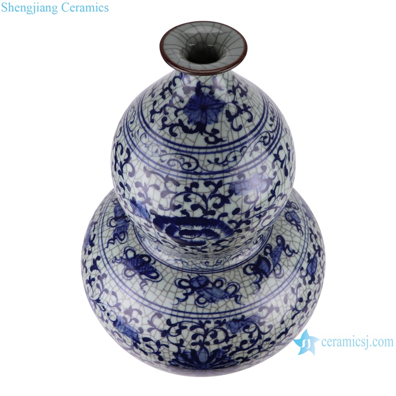 RXAH07/RXAH08 Jingdezhen Twsited Flower Pattern Blue and white Porcelain Ice Crack Ceramic Gourd shape Vase
