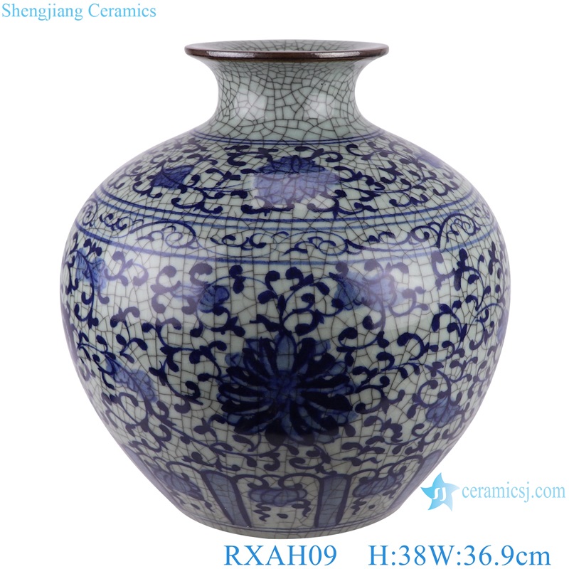 Antique Jingdezhen Twsited Flower Blue and white Ice Crack Ceramic Pomegranate Blessing Bucket Vase