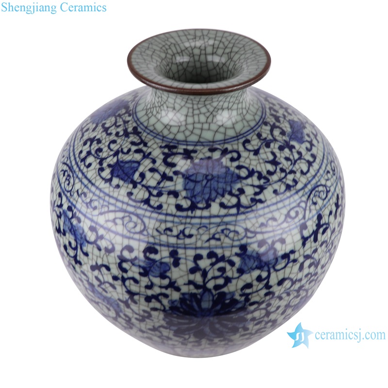 RXAH09/RXAH10 Antique Jingdezhen Twsited Flower Blue and white Ice Crack Ceramic Pomegranate Blessing Bucket Vase