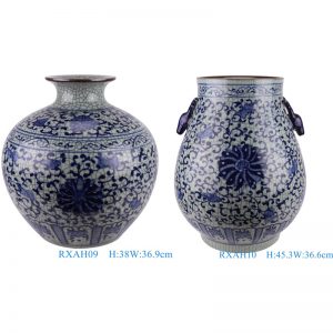 RXAH09/RXAH10 Antique Jingdezhen Twsited Flower Blue and white Ice Crack Ceramic Pomegranate Blessing Bucket Vase