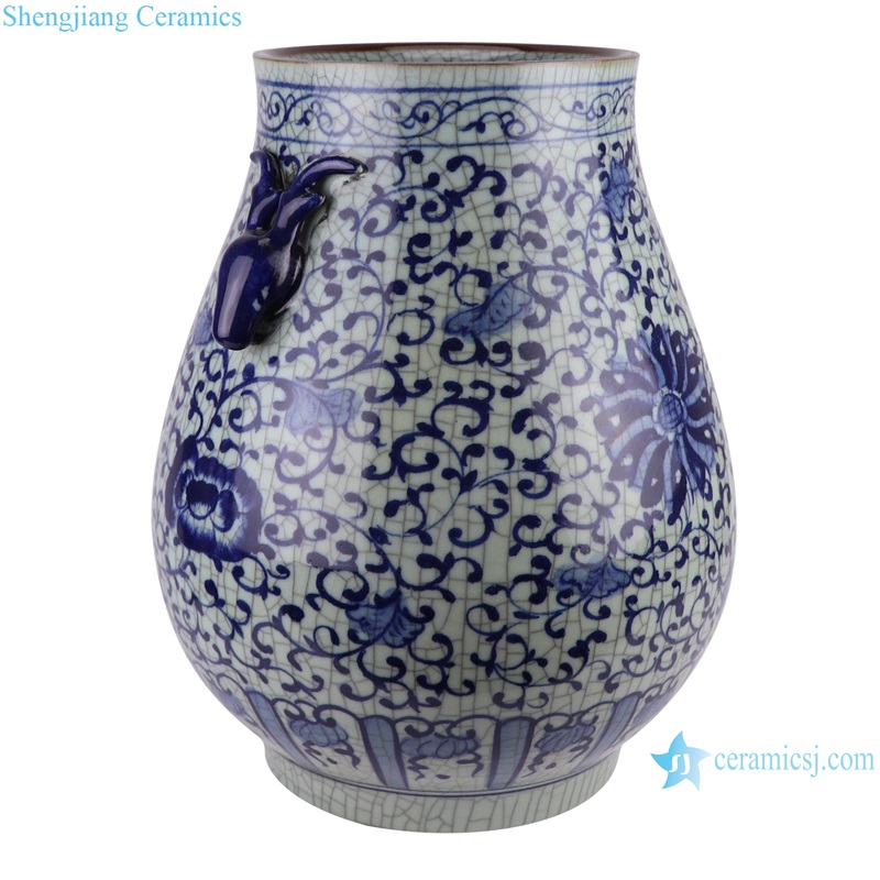 RXAH09/RXAH10  Antique Jingdezhen Twsited Flower Blue and white Ice Crack Ceramic Pomegranate Blessing Bucket Vase