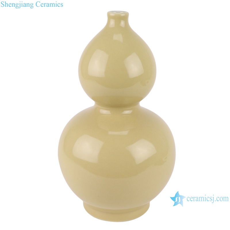 RXAI02-A Color Yellow Glazed White Plum flower and bird Carved Gourd shape Ceramic tabletop Vase