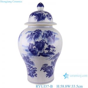 RYUJ37-B Blue and white landscape pattern big large porcelain ginger jar