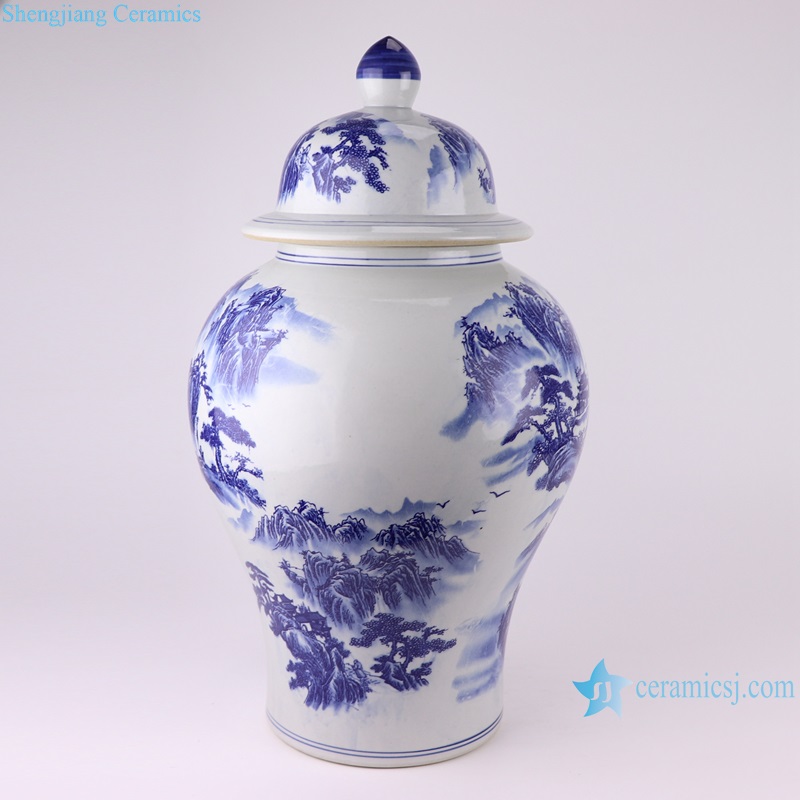 RYUJ37-B Blue and white landscape pattern big large porcelain ginger jar