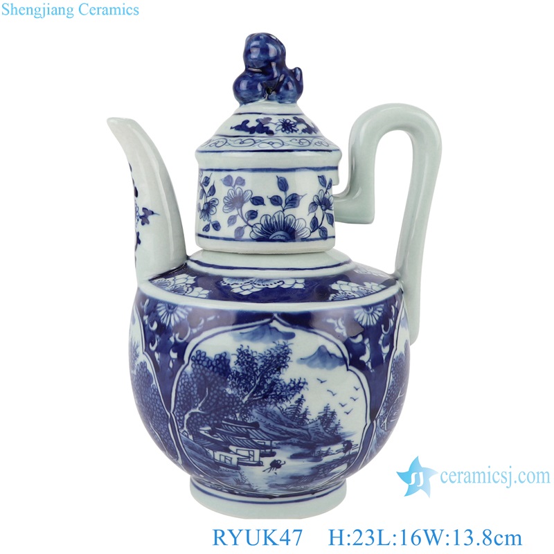RYUK47 Blue and white opening-window mountain porcelain kettle
