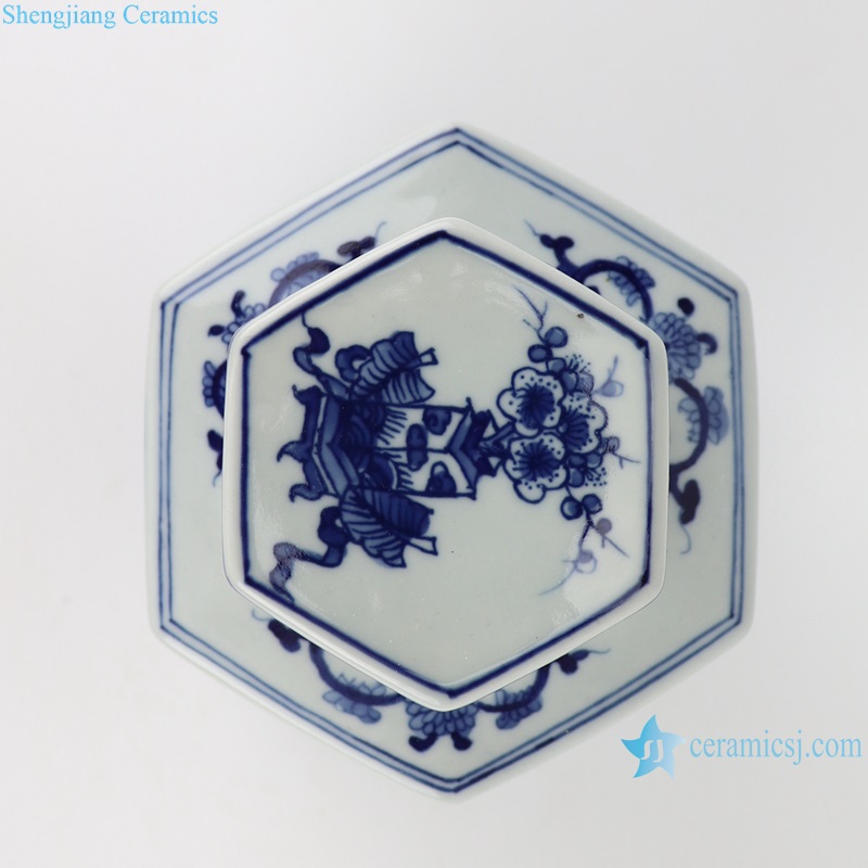 RYUK48 Blue and white bamboo forest of seven sages pattern six square pot