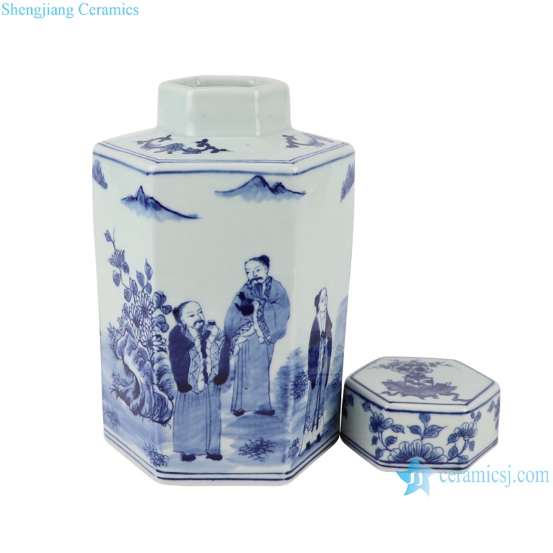 RYUK48 Blue and white bamboo forest of seven sages pattern six square pot