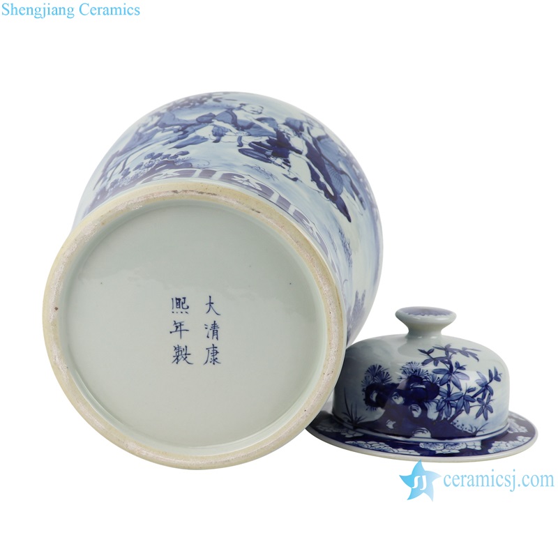 RYUK49 Blue and white bamboo forest seven sages patten porcelain ginger pot