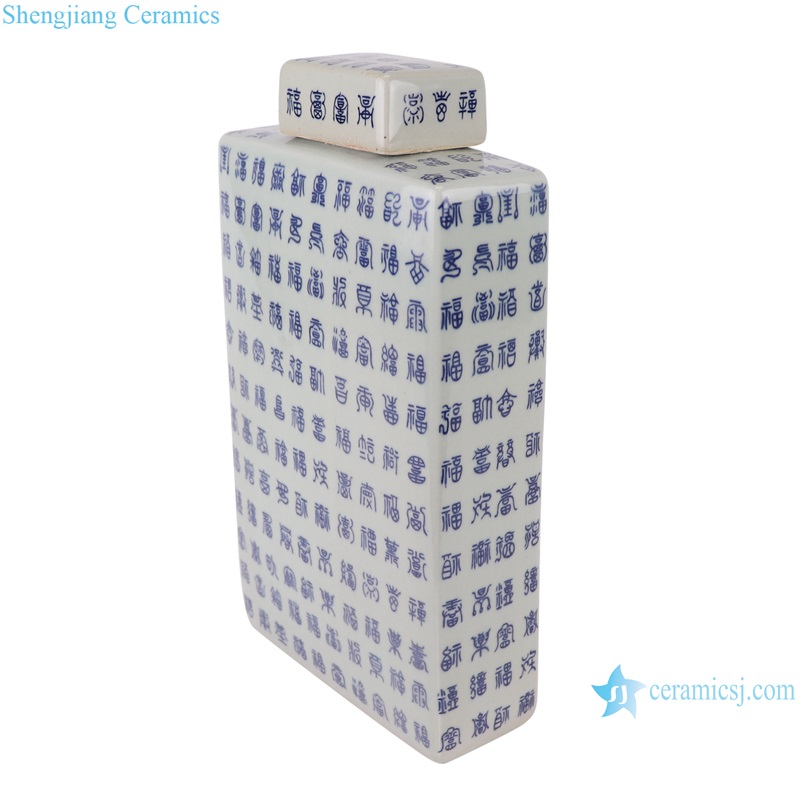 RYYN03 Blue and white Blessing longevity Fu Lu Shou Letters Square Ceramic Pot Lidded Jars