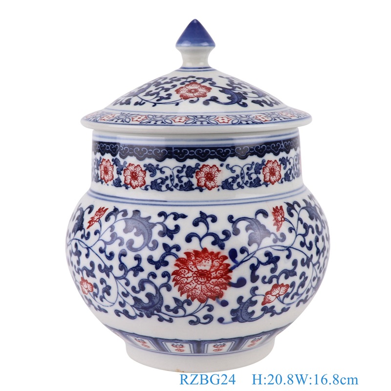 RZBG -zhuhe Porcelain Blue and white Twisted flower desgin Red Glazed Ceramic Storage Tea Jars Canister pot