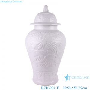 RZKO01-E White carved fish algal lotus pattern porcelain ginger jar