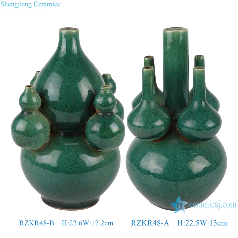 RZKR48-A-B crakcle green glaze gourd globular shape vase ceramic ornament