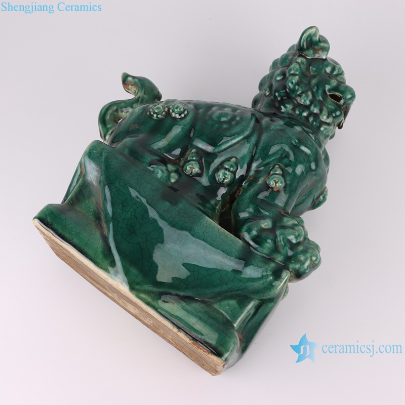 RZKR49 crackle green glaze pair lion sculpture