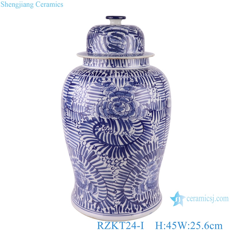 Blue and White Jingdezhen Porcelain Peony flower Pattern Ceramic Lidded Temple Ginger Jars