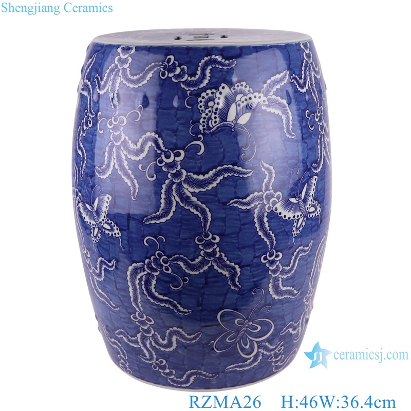 Jingdezhen Blue and White Porcelain Dark Blue Glazed Color Butterfly Pattern Porcelain Drum Stool